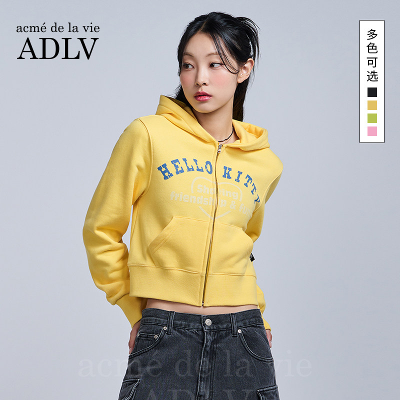 ADLV / Sanrio HELLO KITTY 联名系列字母连帽衫短款拉链卫衣外套