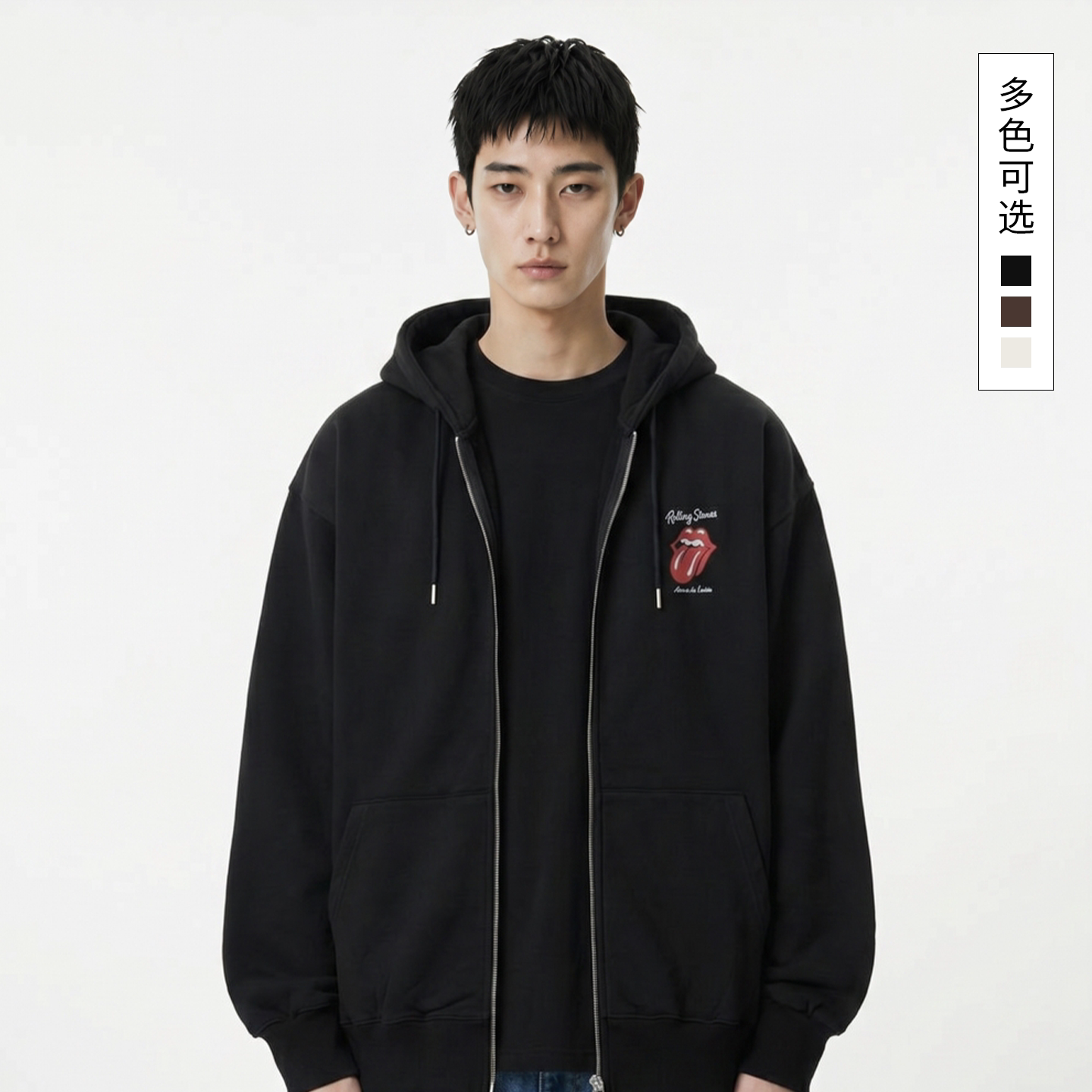 ADLV滚石联名涂鸦连帽拉链卫衣