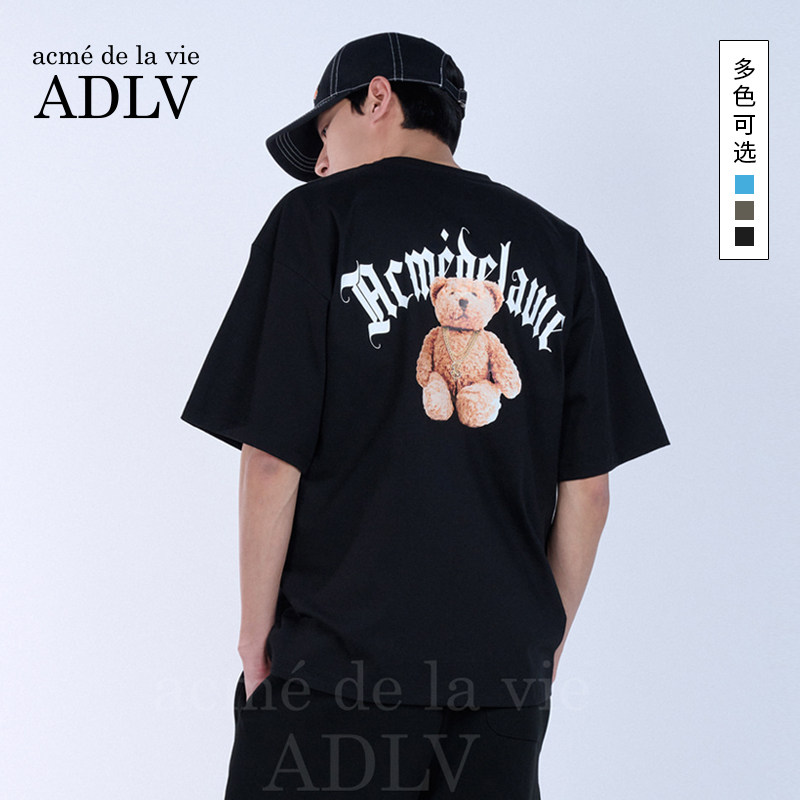ADLV韩国潮牌夏天金链子小熊娃娃短袖潮流T恤男女同款上衣纯棉