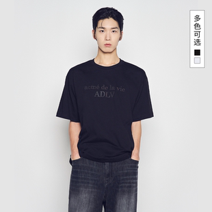 ADLV撞色厚印花纯棉短袖2026春季休闲圆领T恤标准版型男女款上衣
