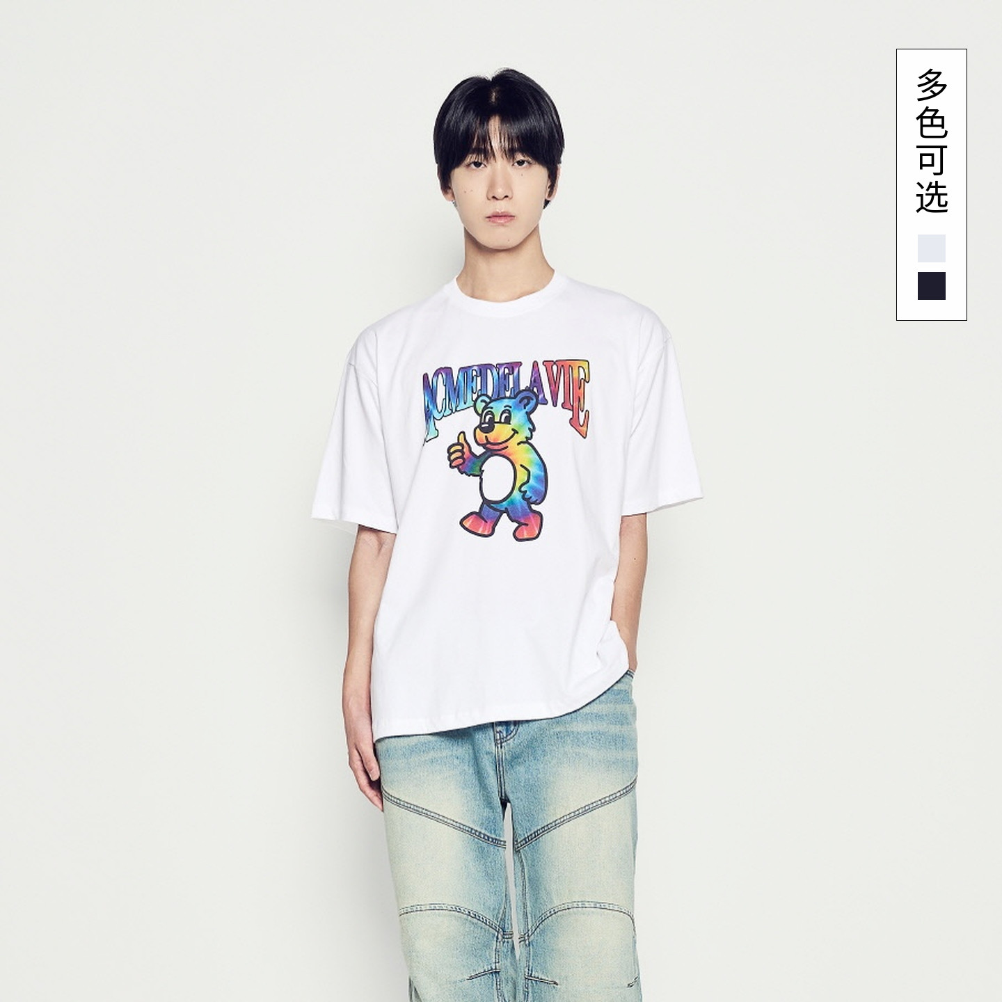 ADLV 韩国潮牌2025新款夏季短袖T恤彩色AC熊彩色印花上衣男女同款,女装/女士精品,T恤,淘宝优惠券,粉丝福利购,淘宝优惠卷