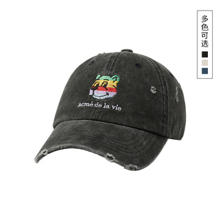 ADLV多彩AC熊立体刺绣做旧棒球帽百搭潮帽秋冬新款鸭舌帽子男女款