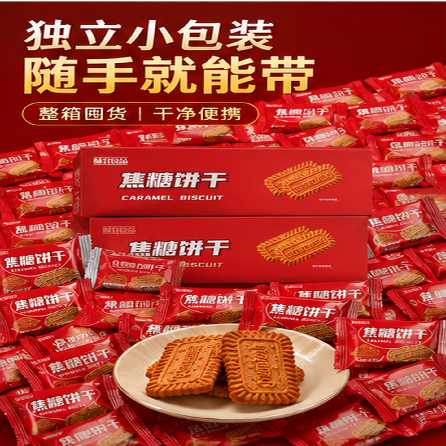 正宗焦糖饼干比利时风味网红曲奇早餐脆香小零食独立包装休闲食品