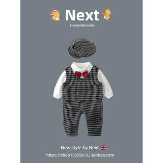 英国NEXT男童绅士格子三件套装春秋周岁宝宝婴儿马甲西装礼服帅气