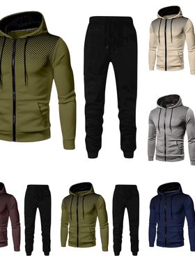 2020新款卫衣长裤 外贸亚马逊运动健身男式秋冬款男式套装