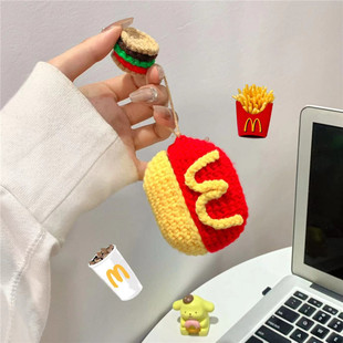 适用airpodspro2保护套airpods4保护壳3毛绒针织第三代苹果蓝牙耳机套盒ipod软壳airpod创意薯条Pro2二代秋冬