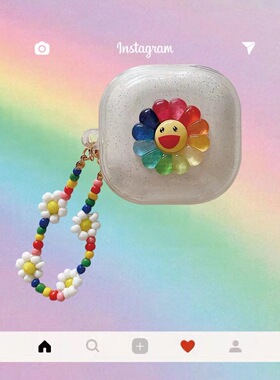 适用于三星GalaxyBudspro保护套buds2无线蓝牙耳机套budslive闪粉软壳日韩可爱太阳花个性潮budsPro珍珠挂件