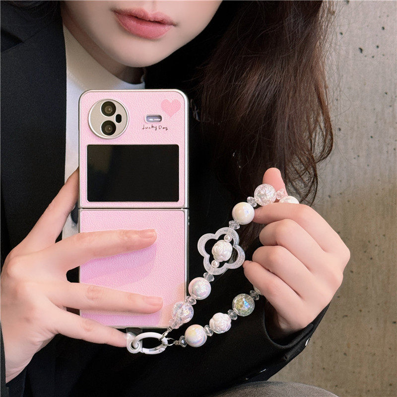 日韩ins风英文爱心粉白色电镀小羊皮适用vivoxflip手机壳小折叠屏全包新款vivo x flip保护套PC硬壳网红情侣