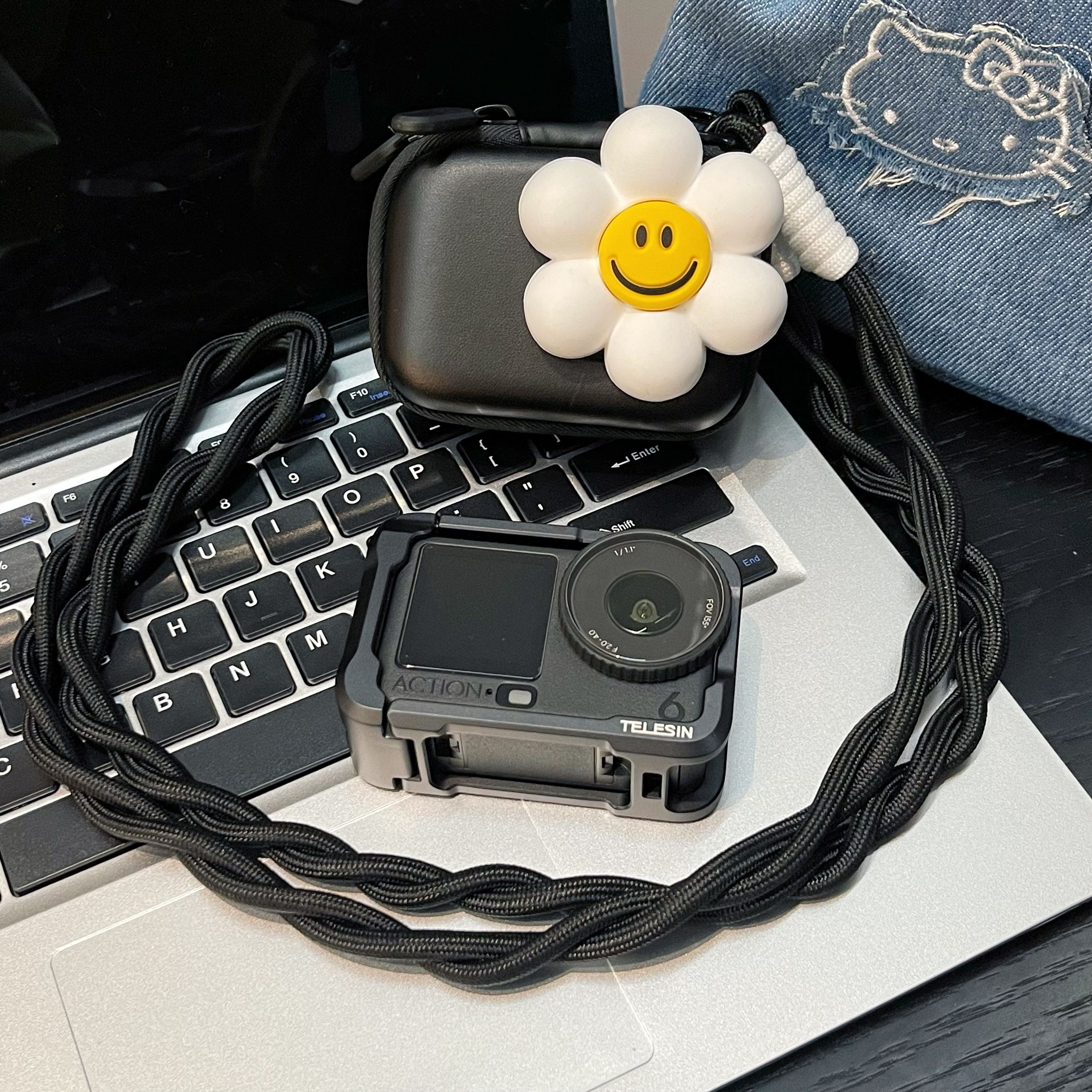 网红款太阳花适用大疆action6/5pro/4/3收纳盒防丢防刮影石360AcePro2相机包便携斜绳防丢保护套卡通可爱女款图片