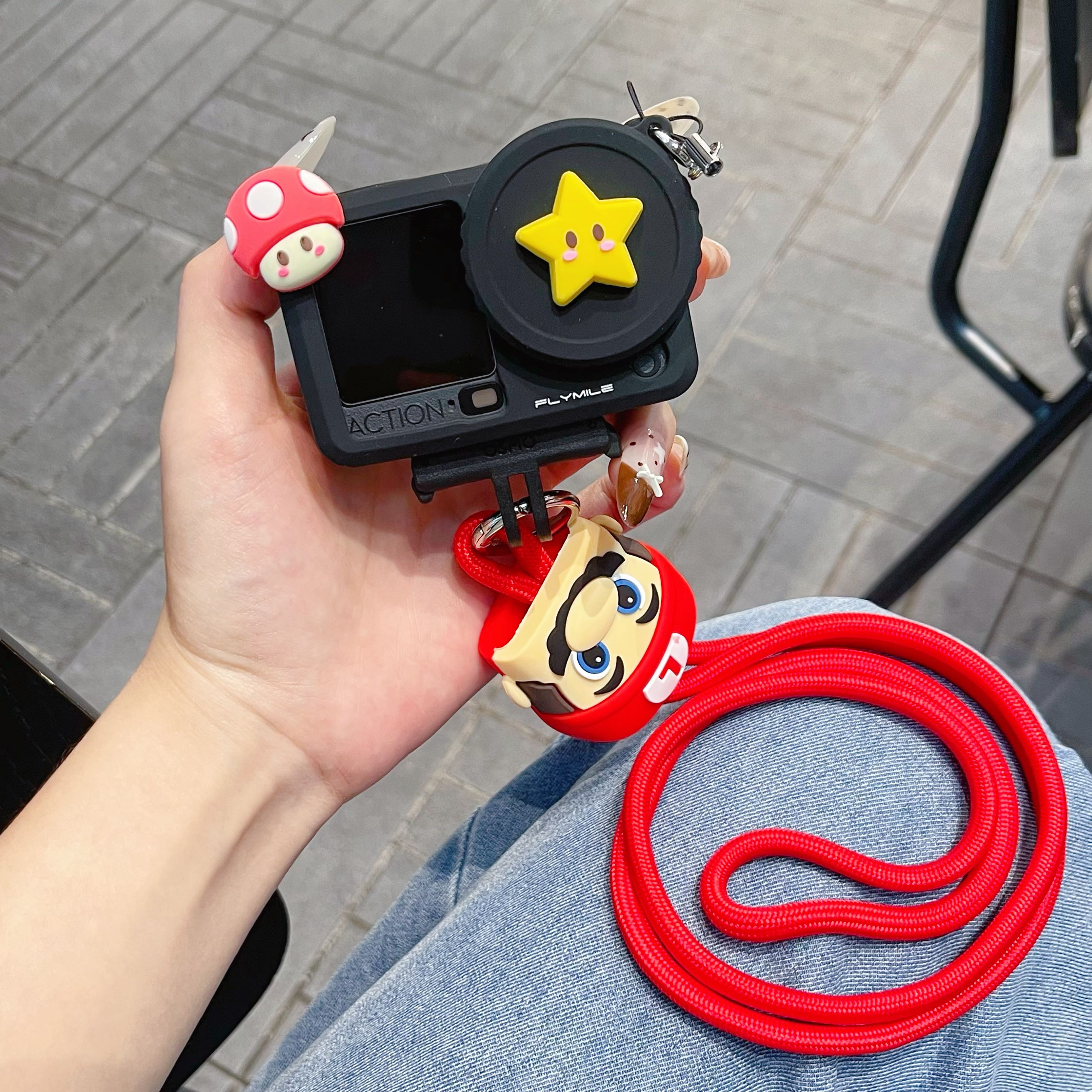 卡通星星马里奥适用大疆action6/5pro/4/3收纳盒防丢防刮影石360AcePro2相机包便携防丢保护套卡通可爱男女款