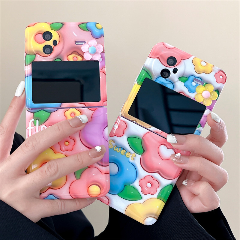 裸眼满屏亮面花朵3D感适用vivoxflip手机壳折叠屏保护套vivo x flip软壳硅胶ins小清新防摔vivo X Flip小众