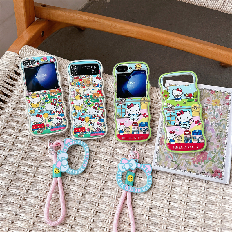 春游写生Kitty手环款三星zflip6/5/4手机壳小米mixflip保护套pocket2防摔软壳荣耀MagicVFlip折叠屏N3FLIP软