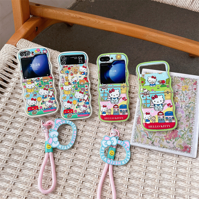 春游写生Kitty手环款三星zflip6/5/4手机壳小米mixflip保护套pocket2防摔软壳荣耀MagicVFlip折叠屏N3FLIP软