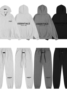 ESSENTIALS美式高街植绒字母加绒连帽卫衣男女宽松休闲长裤FOG潮