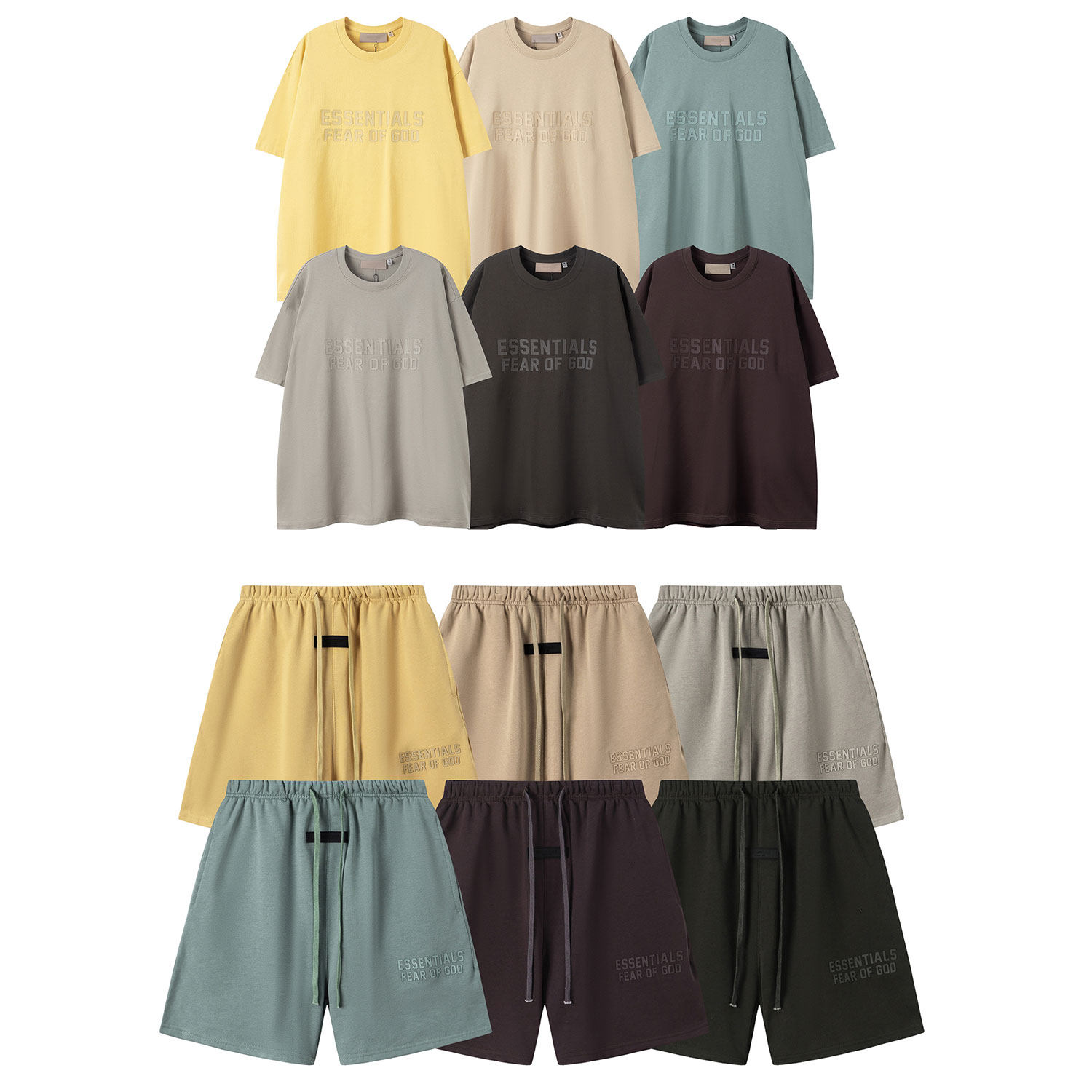 ESSENTIALS立体字母重磅纯棉短袖T恤短裤男女宽松百搭运动套装夏