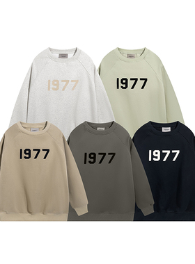 ESSENTIALS 1977植绒印花圆领卫衣男宽松休闲百搭加绒套头衫FOG风