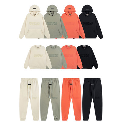 ESSENTIALS植绒字母加绒连帽套装