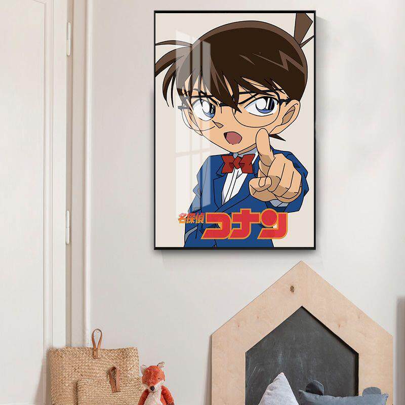 名侦探柯南挂画儿童房装饰画床头画动漫男孩卧室新一基德有框壁画