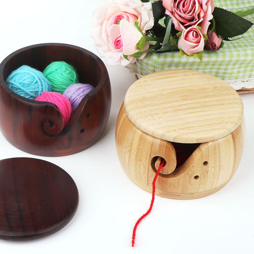 木制毛线碗圆形收纳木盒