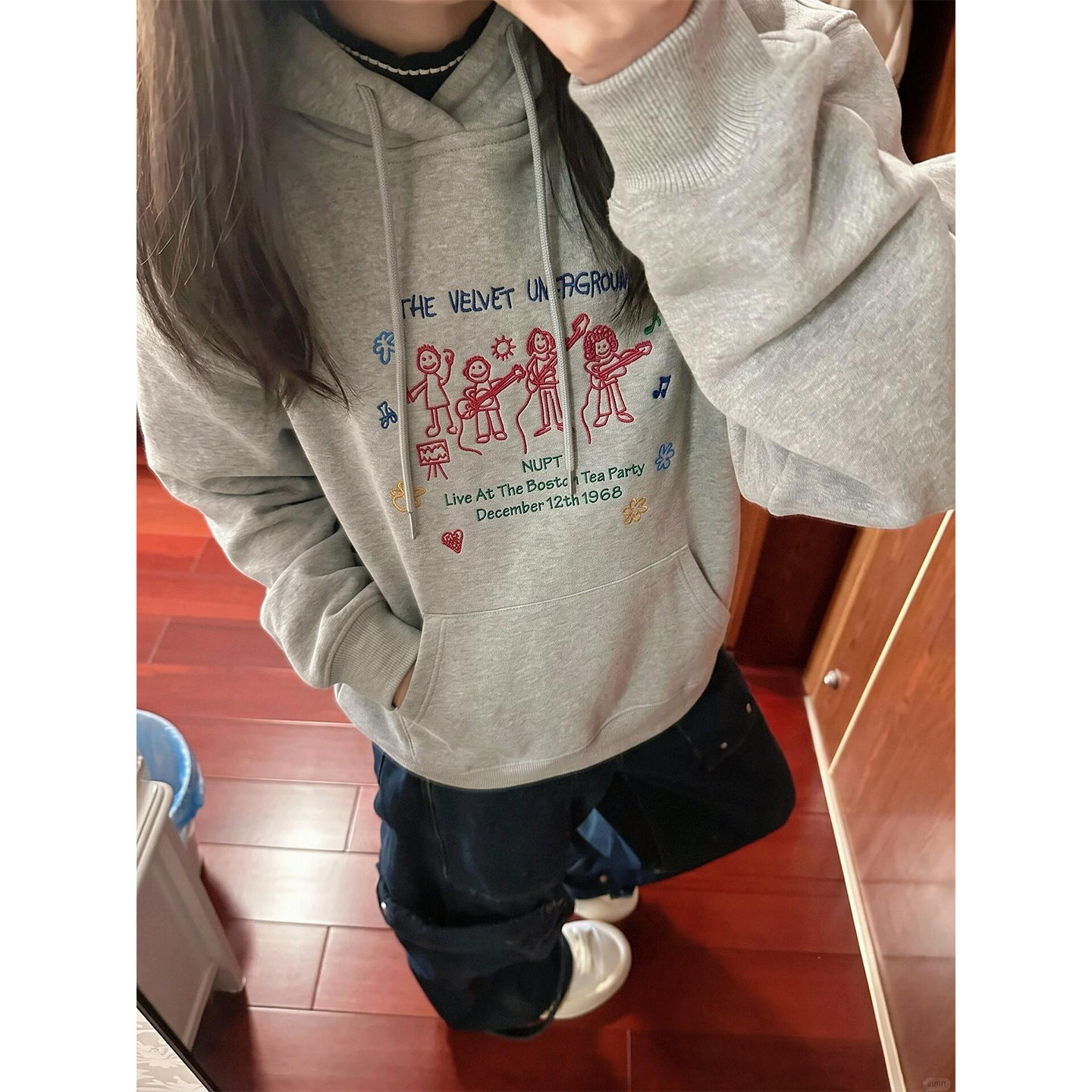 美式复古涂鸦印花连帽卫衣女春秋2026新款松弛感慵懒百搭情侣外套