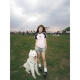 Летняя короткая приталенная футболка с коротким рукавом, в американском стиле