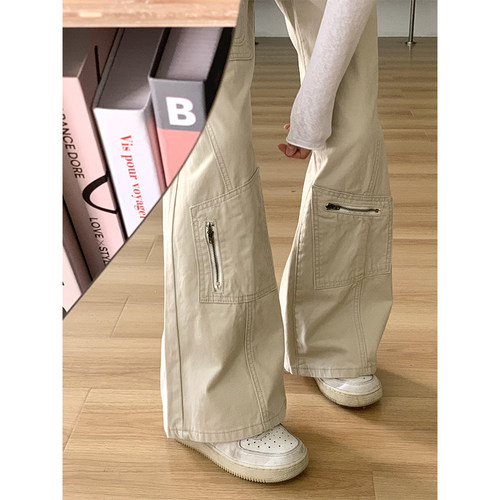 美式设计感多口袋工装牛仔裤女