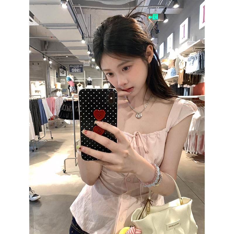 纯欲风粉色褶皱方领衬衫女夏2025图片