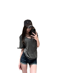 灰色高级感U领宽松短袖T恤女夏季2026新款慵懒风气质休闲百搭上衣