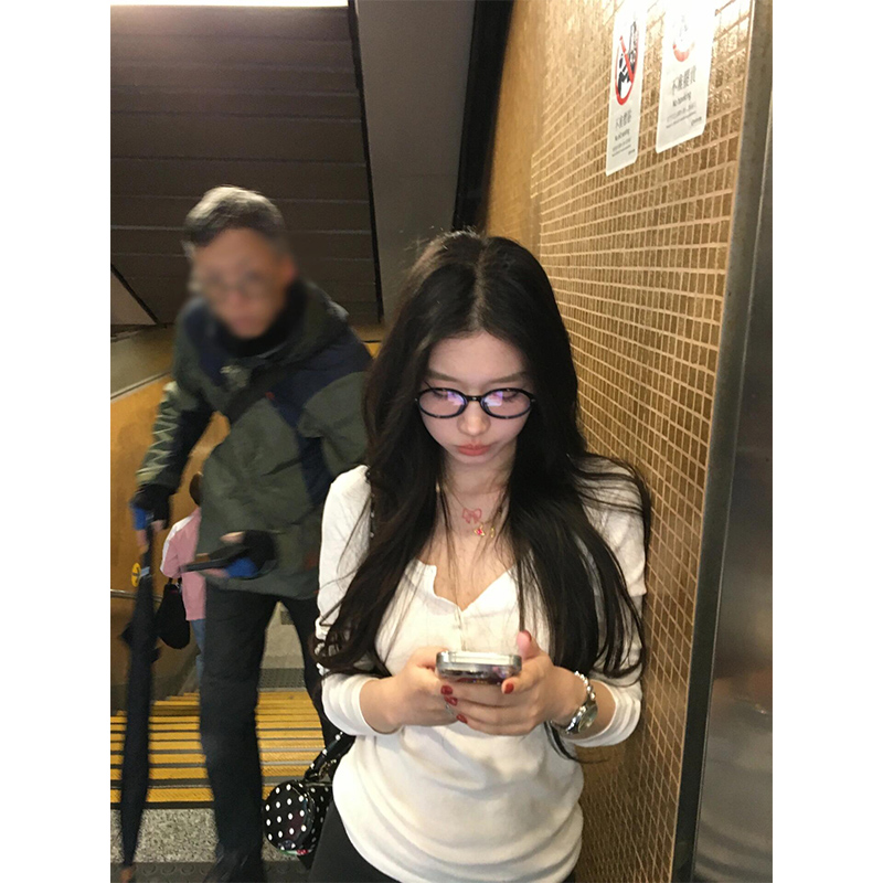 纯欲bm风白色长袖t恤女春秋冬季