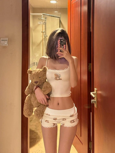 Майка топ для отдыха, шорты, комплект, в американском стиле, с медвежатами