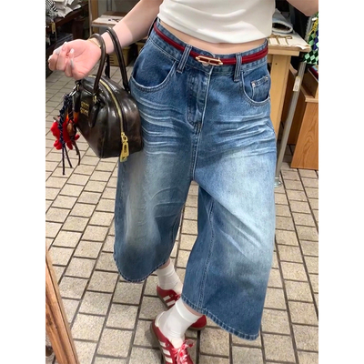 美式复古水洗折痕牛仔短裤女夏季