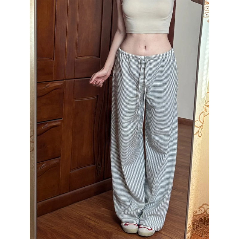 黑白条纹阔腿休闲裤女夏薄款2025