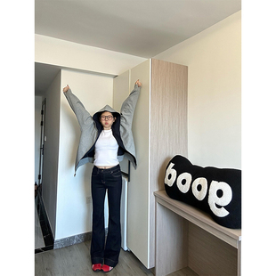 美式 宽松韩系慵懒风高级感外套 复古撞色双拉链连帽卫衣女春秋新款