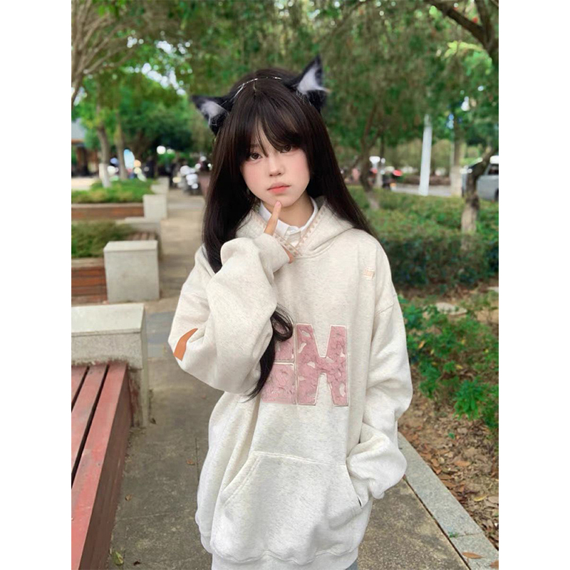 美式植绒刺绣小个子加绒加厚卫衣