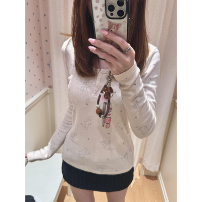 bm风三粒纽扣可爱兔子长袖t恤女