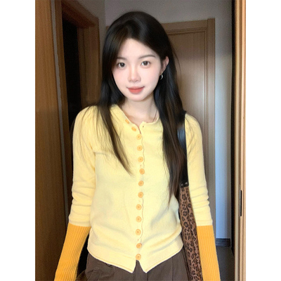 别致撞色针织开衫女秋冬2024新款