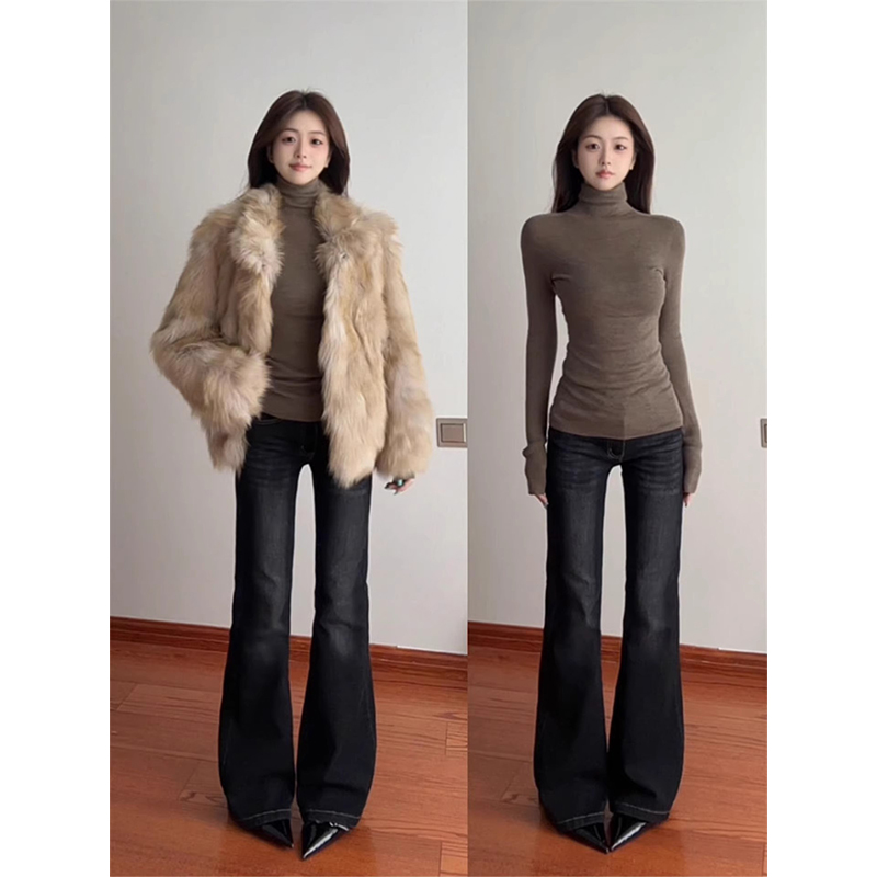 咖色德绒加厚堆堆高领内搭打底衫