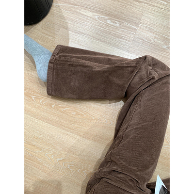 咖色窄版灯芯绒裤子女秋冬新款