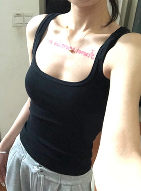 黑色无袖打底小吊带背心女2024夏季新款修身短款宽肩别致内搭上衣