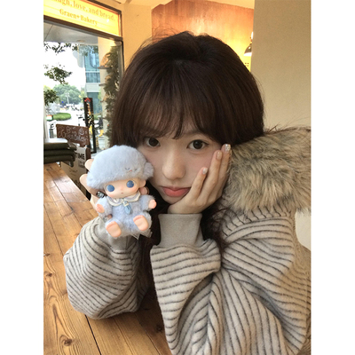 美式高街毛领条纹连帽开衫卫衣女