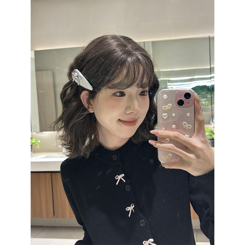 韩系甜美黑色蝴蝶结针织开衫女秋冬慵懒风软糯高级感内搭毛衣外套