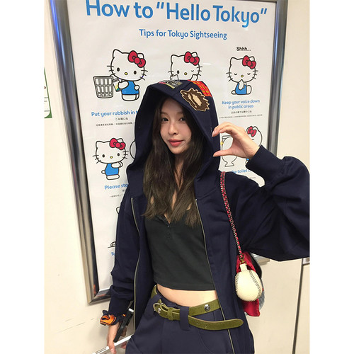 美式徽章宽松连帽卫衣外套女秋冬