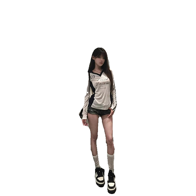 白色微透V领长袖t恤女夏季设计感