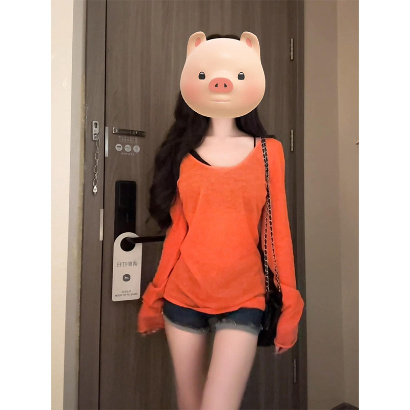 韩系高级感橘色针织衫女春季2025