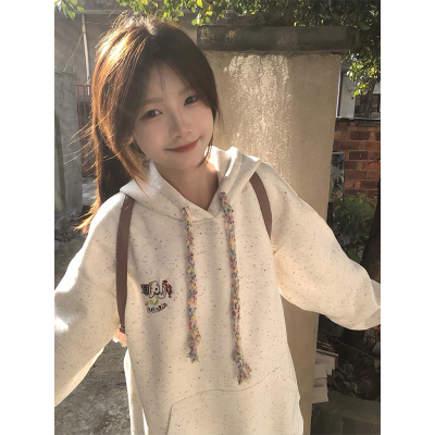 国潮牌甜妹彩色点点连帽卫衣女秋