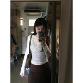 纯欲性感蕾丝V领长袖 内搭打底甜辣妹上衣 t恤女早秋设计感小众修身