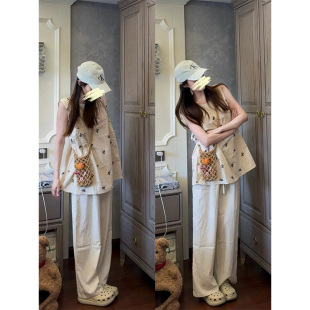 韩系度假风蝴蝶结吊带背心夏季 上衣 外穿挂脖坎肩宽松小众别致无袖