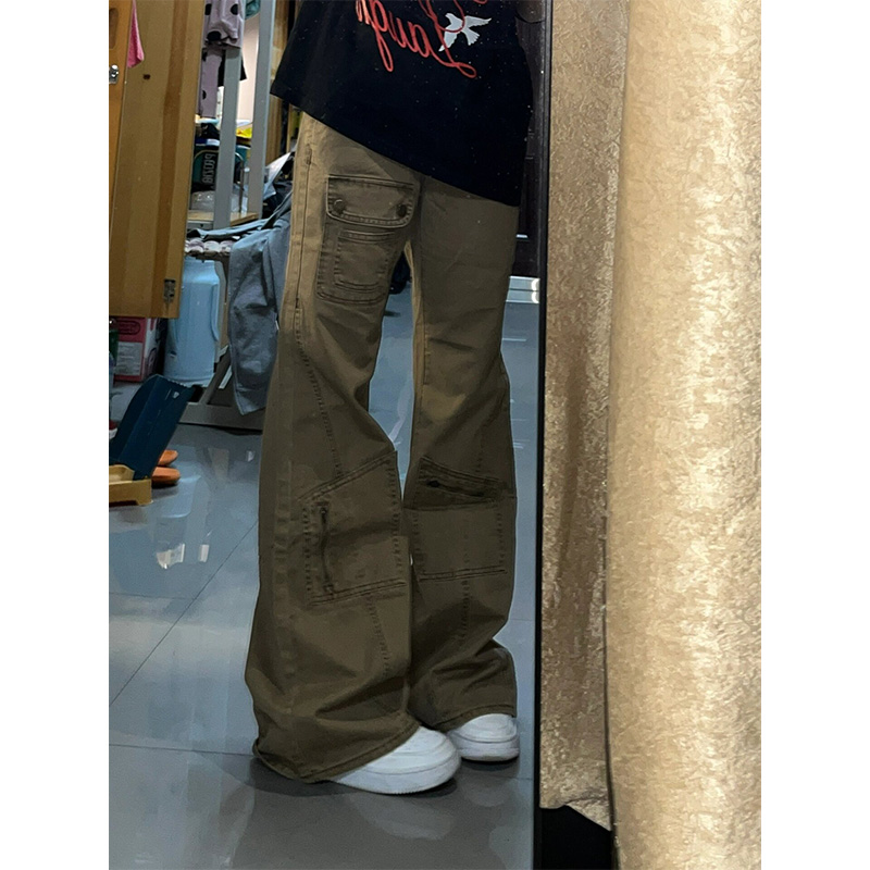 美式复古卡其色工装牛仔裤女秋冬
