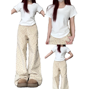 正肩白色短袖u领t恤女夏季2025新款显瘦修身圆领半袖打底上衣纯棉