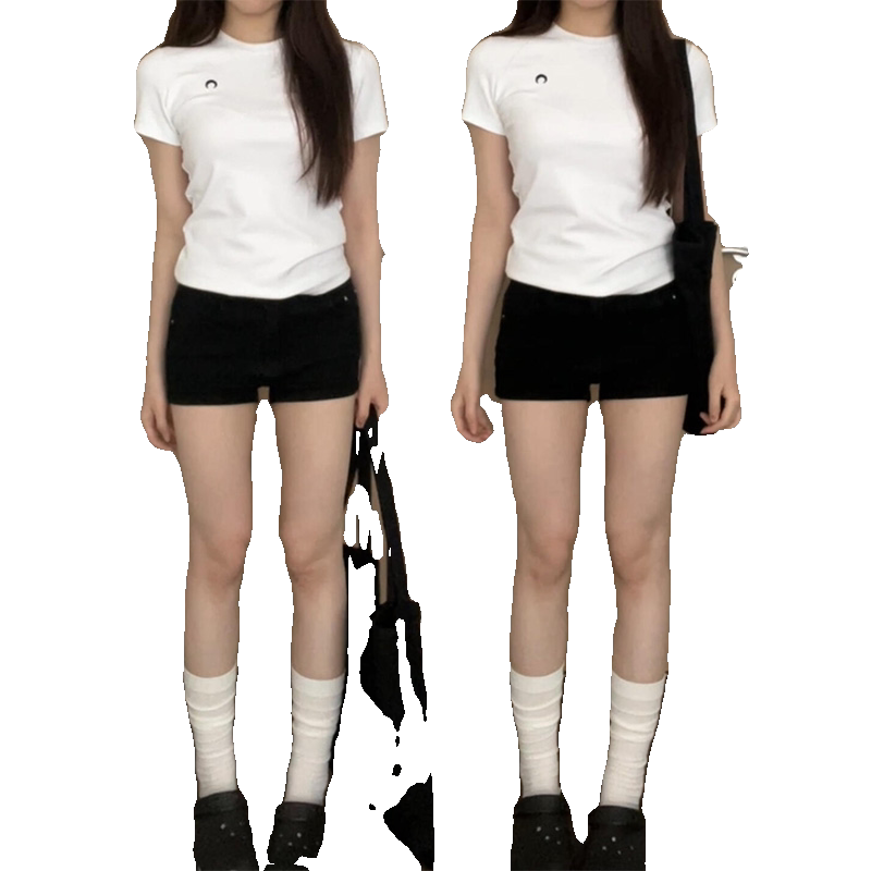 黑色牛仔短裤女夏季薄款2026新款小个子高腰a字显瘦直筒阔腿热裤